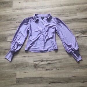AFRM Purple Notched Collar Cropped Blouse